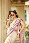 Wine And Creamy Jamdani Soft Silk Saree