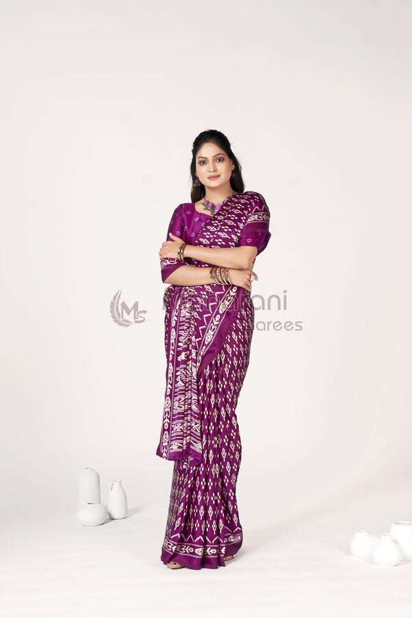 Wine Ajrakh Patola Natural Printed Soft Modal Silk Saree