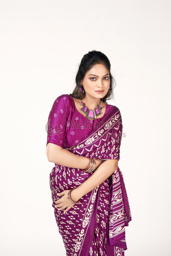 Wine Ajrakh Patola Natural Printed Soft Modal Silk Saree