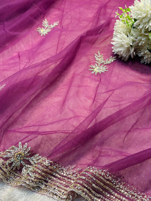 Elegant Designer Net Saree with Heavy Embroidery Blouse