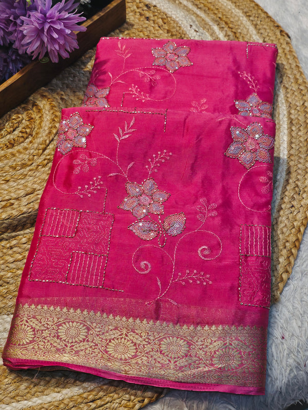 Elegant Chinon Saree with Soft Flow & Rich Finish