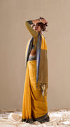 Yellow Handloom Linen Cotton Plain Saree RP1￼