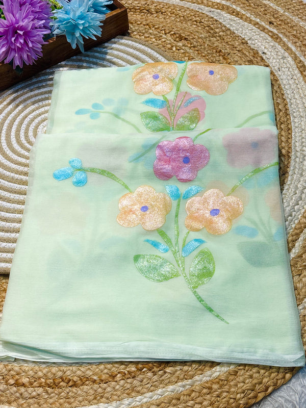 Elegant Brush Print Saree with Soft Flowing Fabric