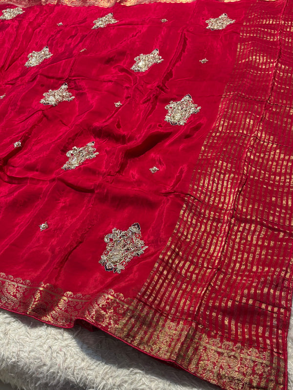 Premium H.O. Silk Saree with Elegant Handwork