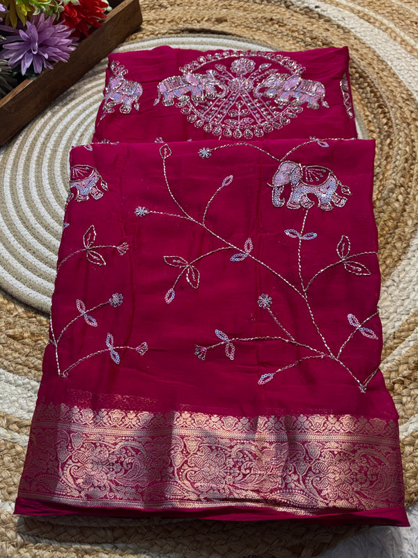 Elegant Chinon Saree with Graceful Drape
