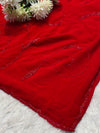Elegant Red Embroidered Georgette Saree With Matching Blouse Piece