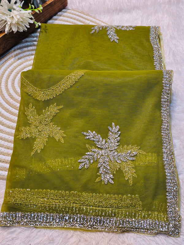 Elegant Soft Net Saree with Heavy Embroidery & Designer Blouse – Party Wear Collection