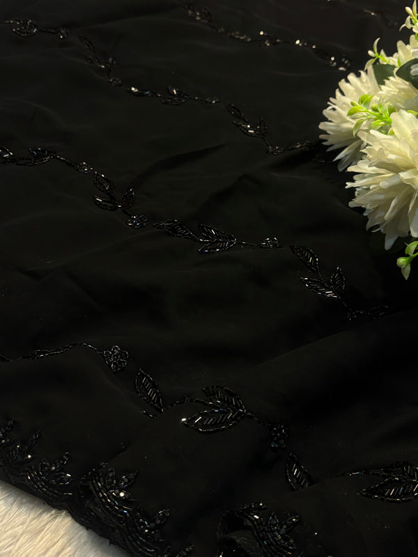 Elegant Black Georgette Saree with Designer Blouse – Party Wear Collection