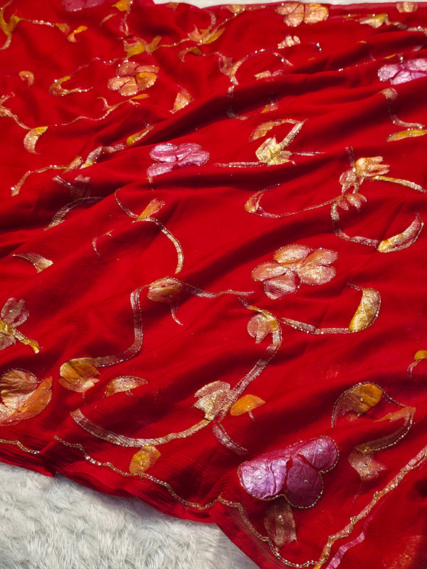 Semi Chiffon Brush Paint Saree with Unstitched Blouse Piece