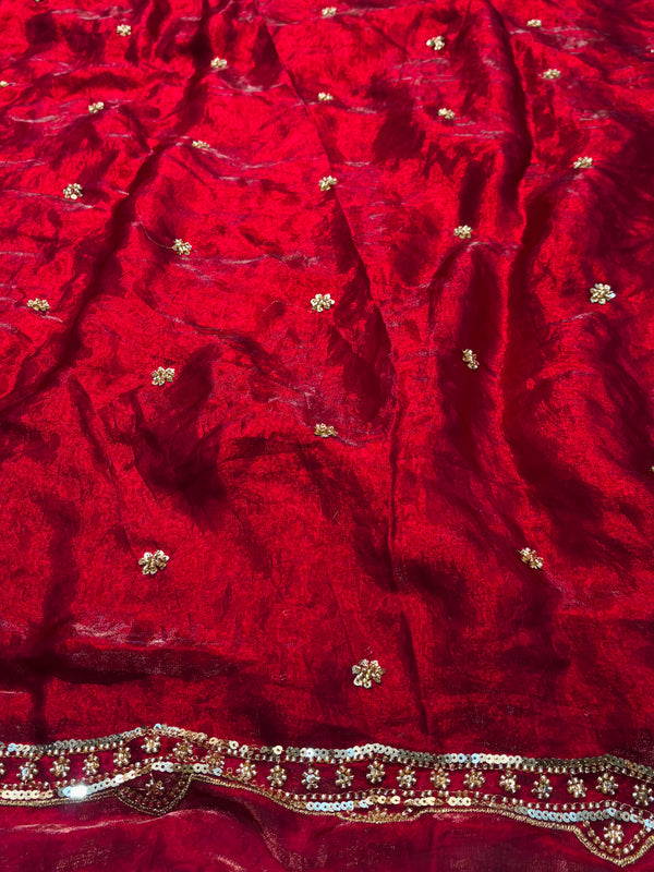 Embroidered Party Wear Saree in Blue, Purple & Maroon with Heavy Border