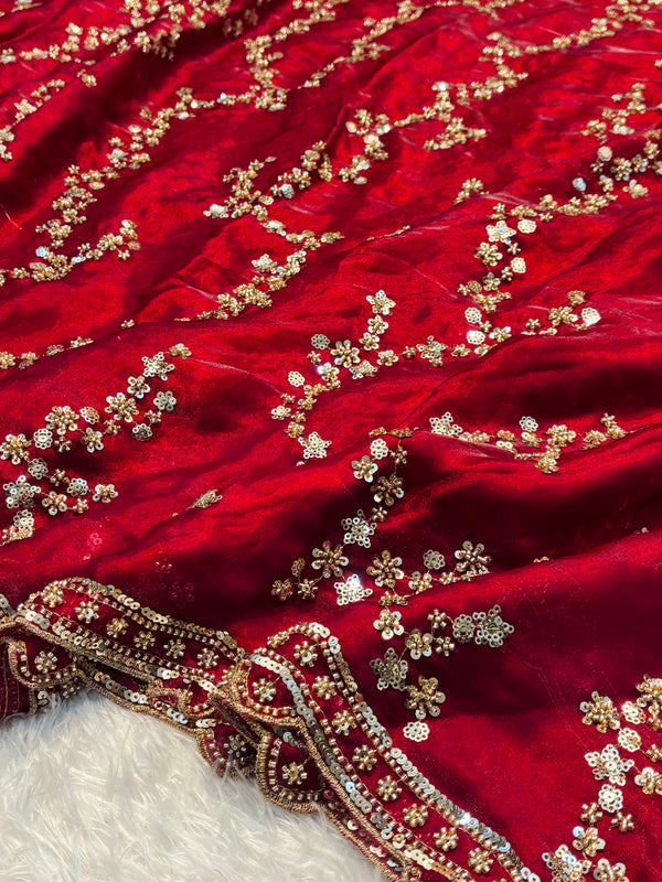 Embroidered Party Wear Saree in Blue, Purple & Maroon with Heavy Border