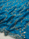 Embroidered Party Wear Saree in Blue, Purple & Maroon with Heavy Border