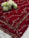 Embroidered Party Wear Saree in Blue, Purple & Maroon with Heavy Border
