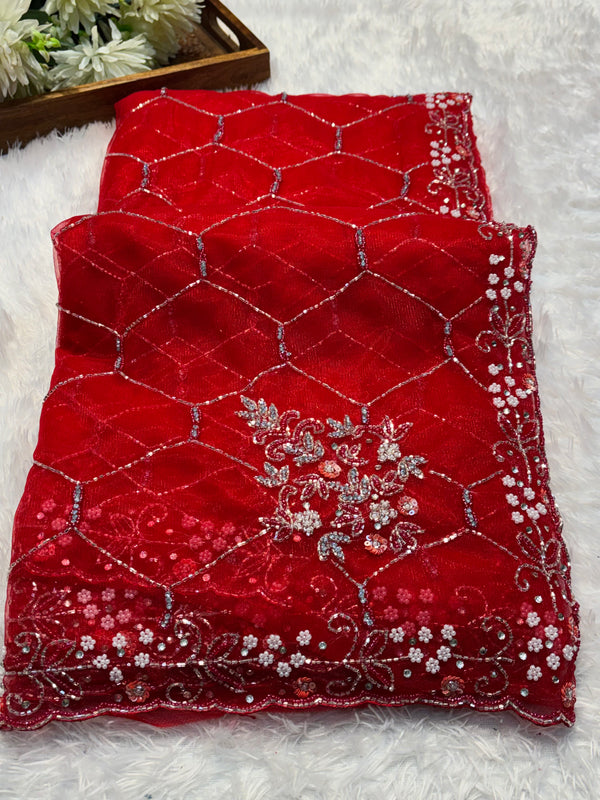 Elegant Net Saree with Designer Blouse – Party Wear & Festive Collection