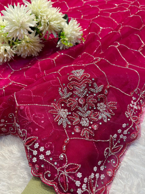 Elegant Net Saree with Designer Blouse – Party Wear & Festive Collection