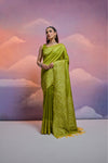 Bahia Parrot Handloom Woven Raw Silk Saree With Blouse Piece With Fancy Tassels