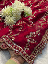 Embroidered Party Wear Saree in Blue, Purple & Maroon with Heavy Border