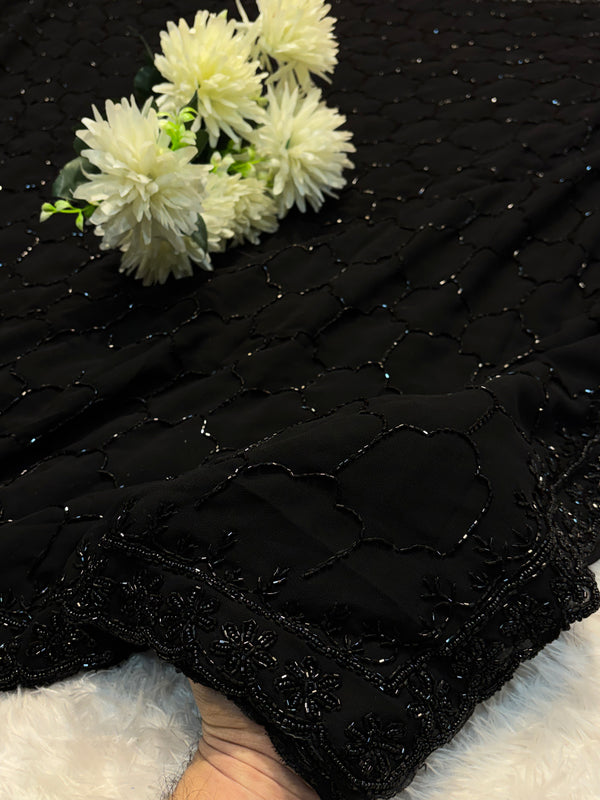 Black Elegant Georgette Saree with Subtle Detailing