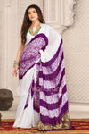 Wine And White Shibori Gola Bandhej Pure Modal Silk Saree With Blouse