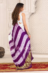 Wine And White Shibori Gola Bandhej Pure Modal Silk Saree With Blouse