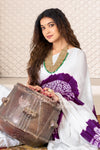 Wine And White Shibori Gola Bandhej Pure Modal Silk Saree With Blouse