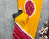 Yellow With Red Kasumbo Bandhej Pure Modal Silk Shibori Bandhani With Zari Pallu