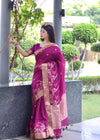Adoring Wine Linen Silk Saree With Hypnotic Blouse Piece