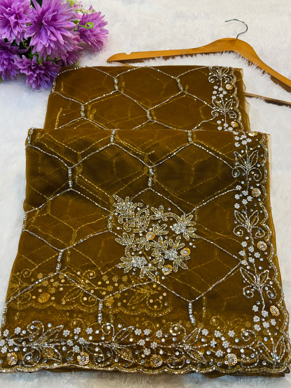 Premium Mesh Embroidery Saree