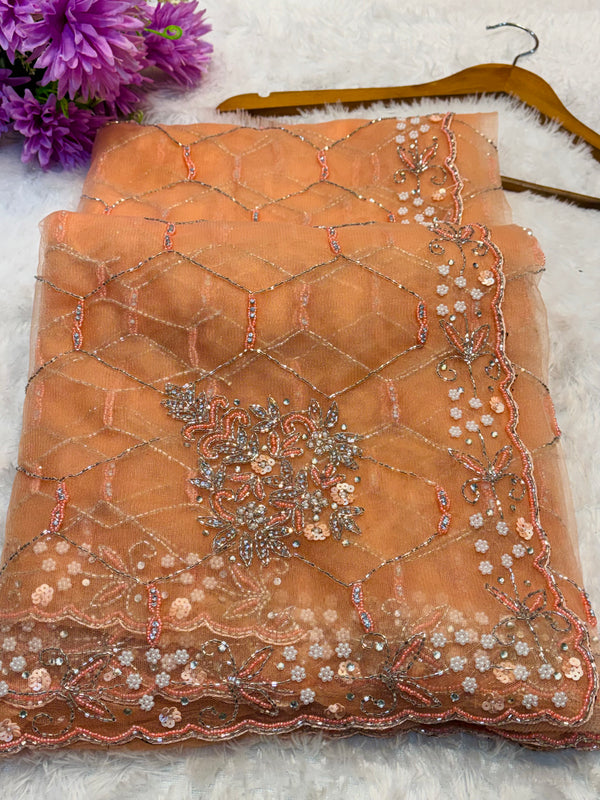 Peach Georgette Embroidered