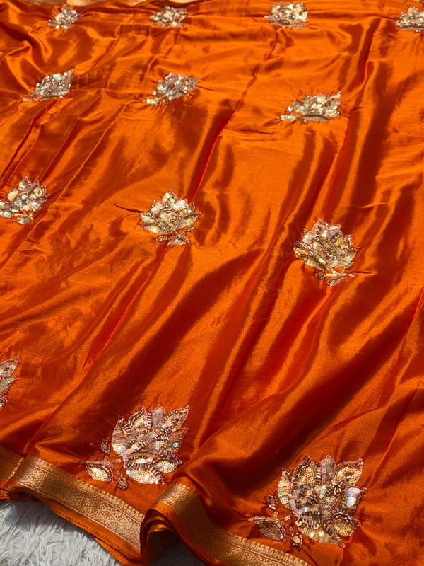 Elegant Chinon Saree with Designer Work