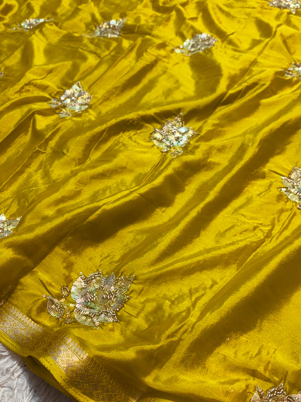 Elegant Chinon Saree with Designer Work