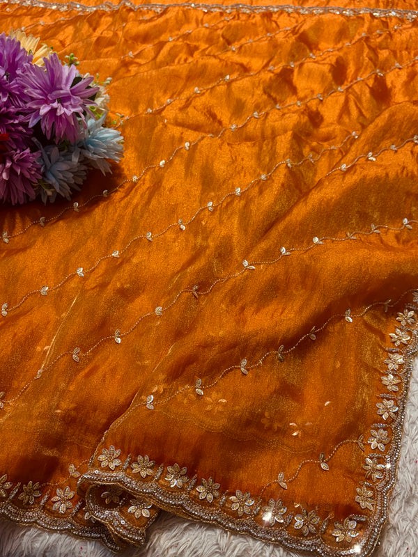 Elegant Glass Tissue Saree – Premium Shimmering Ethnic Wear