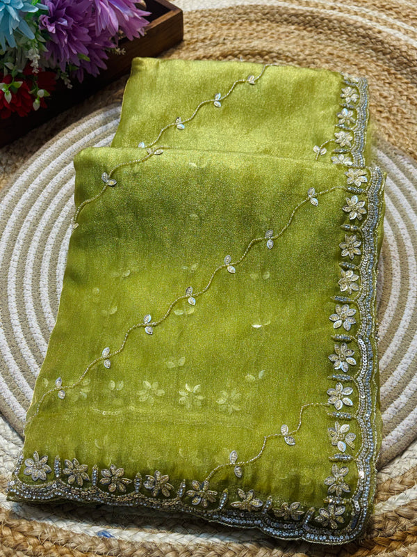 Elegant Glass Tissue Saree – Premium Shimmering Ethnic Wear