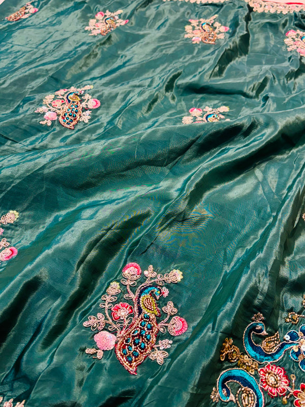 Elegant H.O. Silk Saree with Intricate Handwork