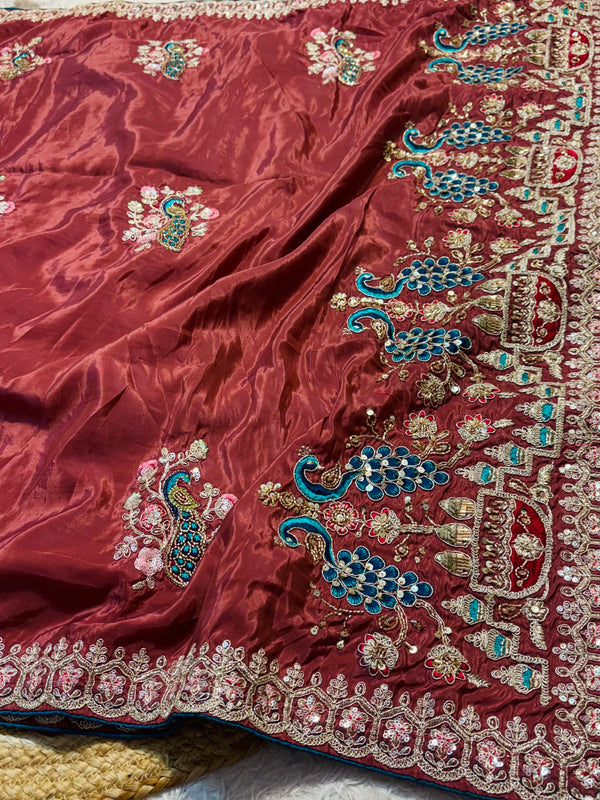 Elegant H.O. Silk Saree with Intricate Handwork