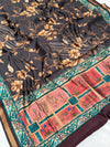 Ajrakh With Kalamkari Design Hand Block Print Maslin silk Saree K4