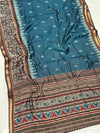 Ajrakh With Kalamkari Design Hand Block Print Maslin silk Saree K5