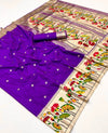 Amazing Purple Woven Paithani Soft Silk Saree