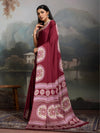 Anemones Maroon Ajrakh Printed Satin Crepe Silk Saree