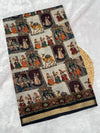 Ajrakh With Kalamkari Design Hand Block Print Maslin Soft Silk Saree M1