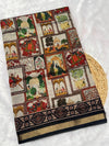 Ajrakh With Kalamkari Design Hand Block Print Maslin Soft Silk Saree M3