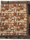 Ajrakh With Kalamkari Design Hand Block Print Maslin Soft Silk Saree M3