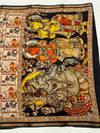 Ajrakh With Kalamkari Design Hand Block Print Maslin Soft Silk Saree M5