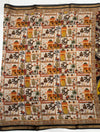 Ajrakh With Kalamkari Design Hand Block Print Maslin Soft Silk Saree M5