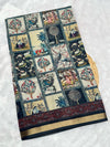 Ajrakh With Kalamkari Design Hand Block Print Maslin Soft Silk Saree M6