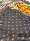 Ajrakh With Kalamkari Design Hand Block Print Maslin Soft Silk Saree M6