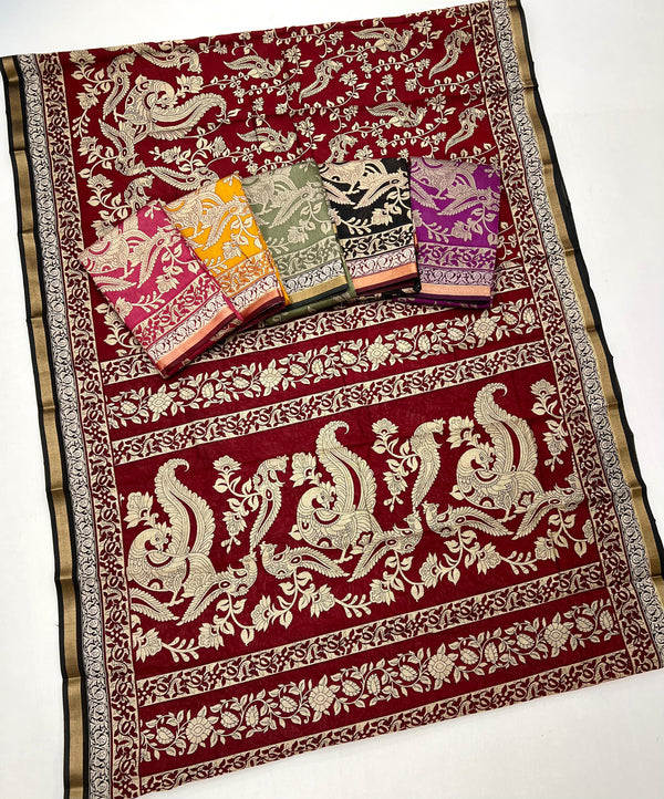 Almost Black Mul Mul cotten Soft Silk saree With Evocative Blouse Piece