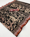 Almost Black Mul Mul cotten Soft Silk saree With Evocative Blouse Piece