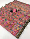 Ajrakh Kalamkari Pure Maslin Silk Saree With Evocative Blouse Piece
