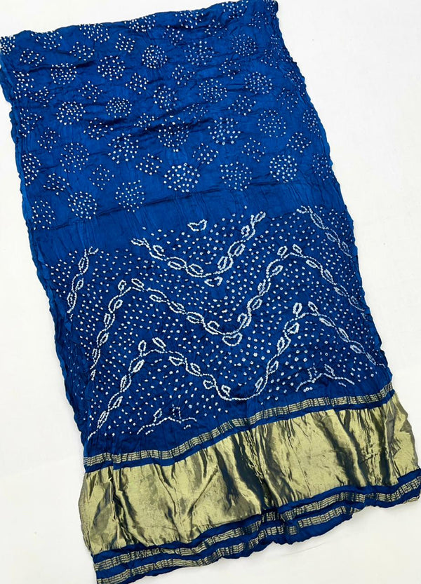 Yale Blue Pure Bandhni Zari Pallu Modal Soft Silk Saree With Blouse